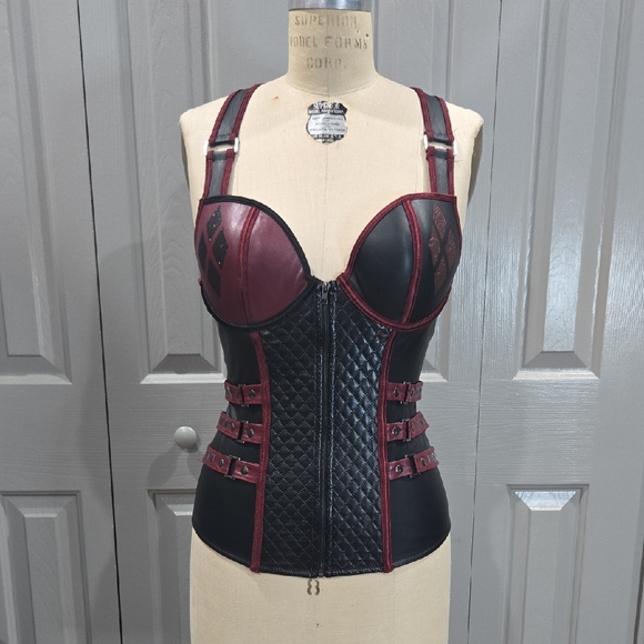 HARLEY QUINN Red and Black Corset Top - Picture 1 of 16